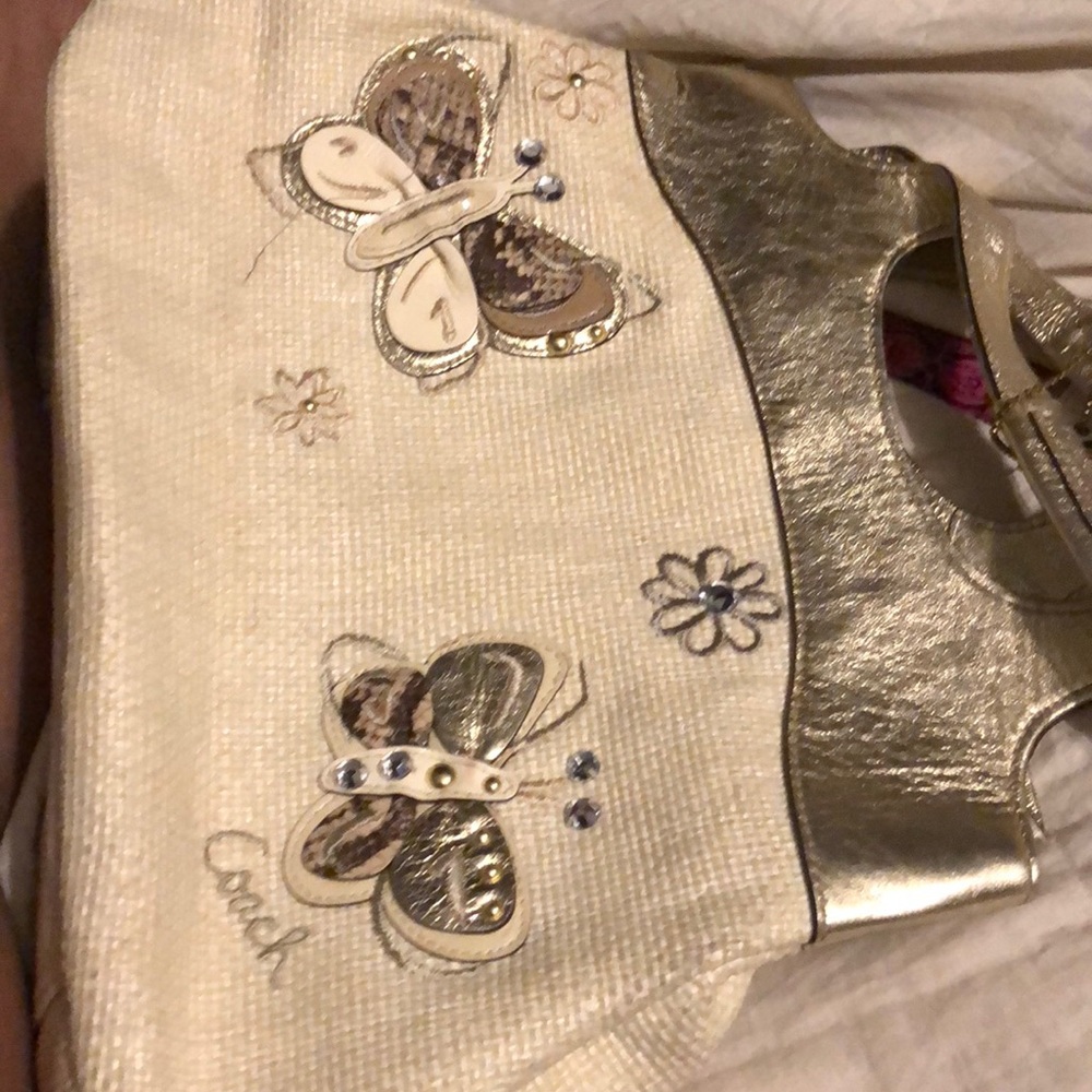 Coach summer straw and gold leather purse - Picture 2 of 4